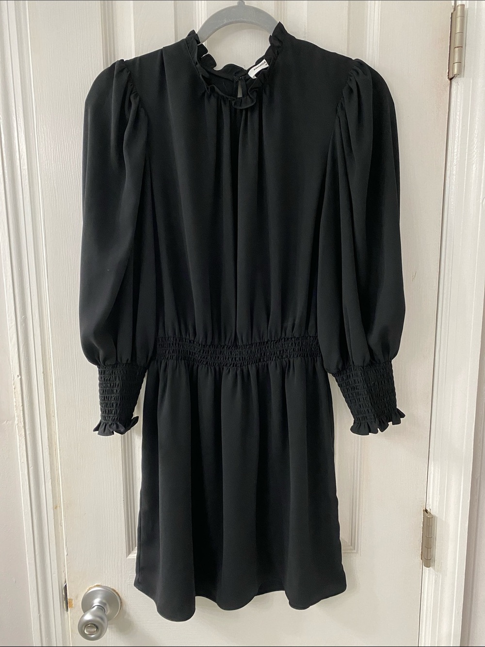 Amanda Uprichard Black Long-Sleeve Smocked-Waist Dress